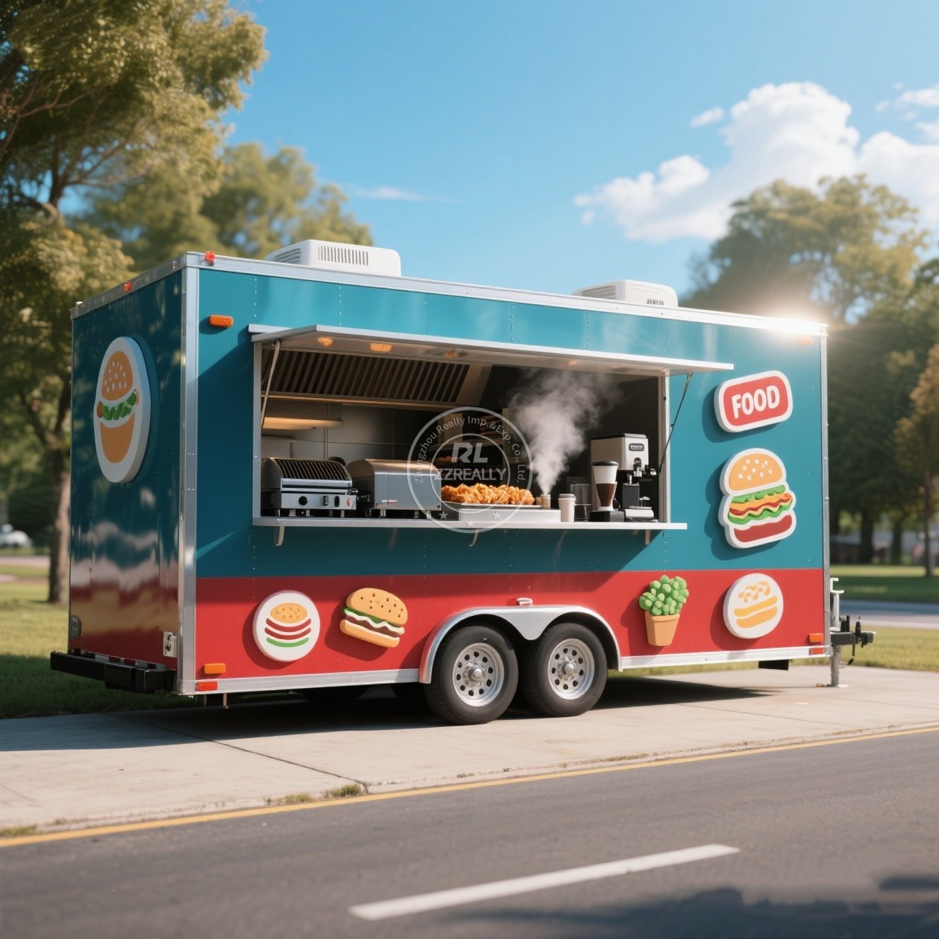 Food Truck With Snacks - Straatconcessie Voedselaanhangwagen Mobiele restaurantvoedselwagen met volledige